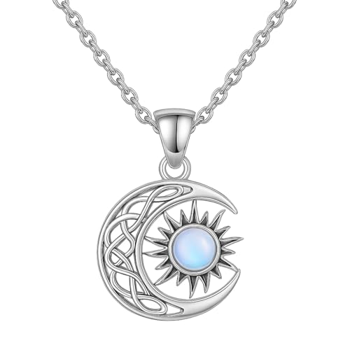 Collar mujer plata 925 sol y luna con opalo natural autentico colgante luna creciente y sol celestial cadena 50 cm joyeria espiritual energetica amuleto amor equilibrio bienestar collar elegante