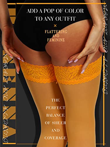 Image of HONENNA Semi Sheer Stay Up Lingerie Thigh High Stockings Lace Top Size A-F