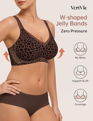 Image of Vertvie Wireless Jelly Bra Seamless Supportive Crossover | Full Coverage & Lift, Mesh V-Neck, No Underwire, Back Smoothing, Push Up, Plus Size, All-Age Comfort, Everyday T-shirt Bra