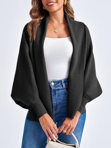 Image of Saodimallsu Womens Open Front Cardigan Batwing Long Sleeve Shawl Chunky Knit Loose Fall Poncho Sweater Coats