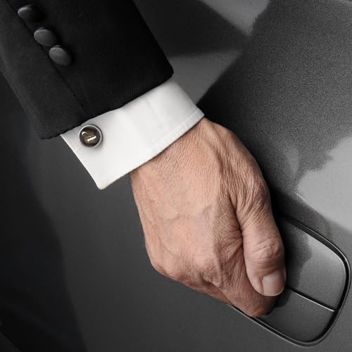 AMITER gemelos iniciales para hombre negro y plata miniatura 4