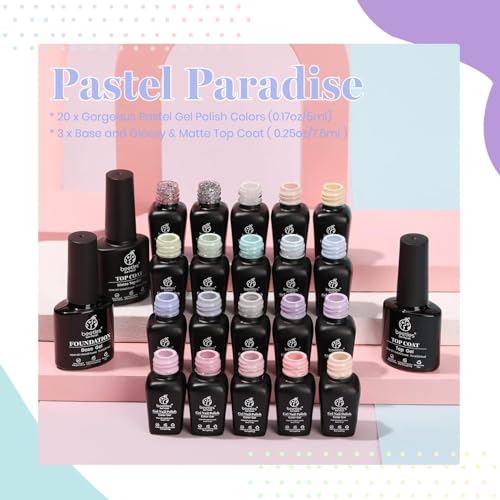 Image of Beetles Pastel Gel Nail Polish Set 20 Colors, Macaron Gel Polish Kit with Base Coat Glossy Matte Top Coat, Soak Off UV LED Nail Gel for Nail Art Summer Gifts for Women