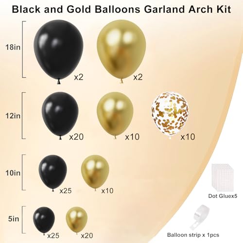 Image of Black and Gold Balloons Garland Arch Kit, Black Gold Balloons for Class 2026 Graduation Class Decorations, Birthday, Retirement, Anniversary, New Year Party Decorations