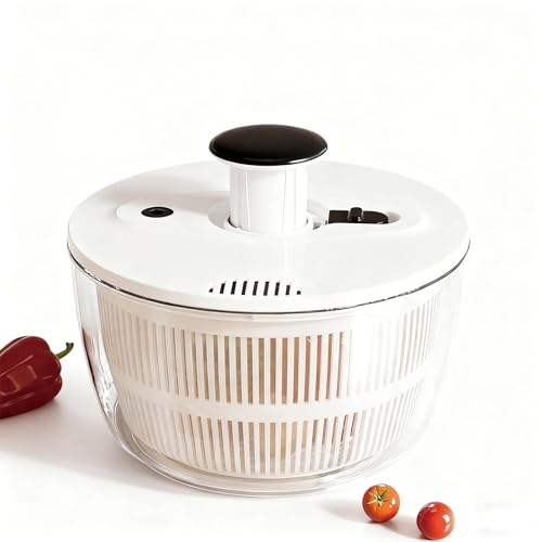 サラダスピナー 野菜水切り器 大容量5L プッシュ式 レバー不要 分離設計 コンパクト収納 高速脱水 一按即停 キッチン道具 調理器具 サラダボウル 麺類 パスタ 湯切り 和食 洋食 家庭用 安全安心 (5L,白色)