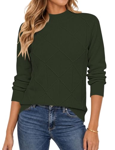 Sweaters for Women Mock Neck Long Sleeve Ribbed 8 sweaters for women - army green