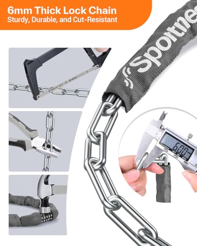 Image of Sportneer Bike Lock: 5 Digit Combination High Security Anti Theft Bike Chain Lock - 3.6ft Heavy Duty Keyless Bicycle Lock for Bike, Motorcycle, Scooter, Door & Gate - 6mm Thick, Easy to Use, Grey