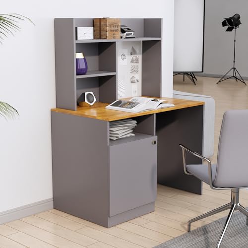 Image of Bniture Wooden Study Table for Home | Engineered Wood Study Table with Bottom Storage Shelf | Multi Purpose Computer Desk for Writing & Study | Laptop Table for Study Room | Slate Grey & Giant Wood