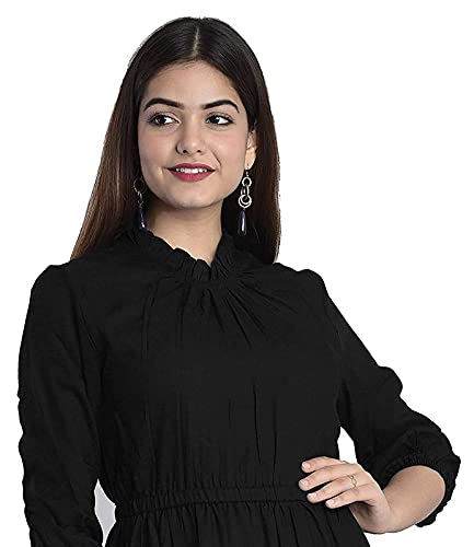 Image of Solid Plain Rayon A line One Piece Dress Gown Dress for Women & Girls Special Black