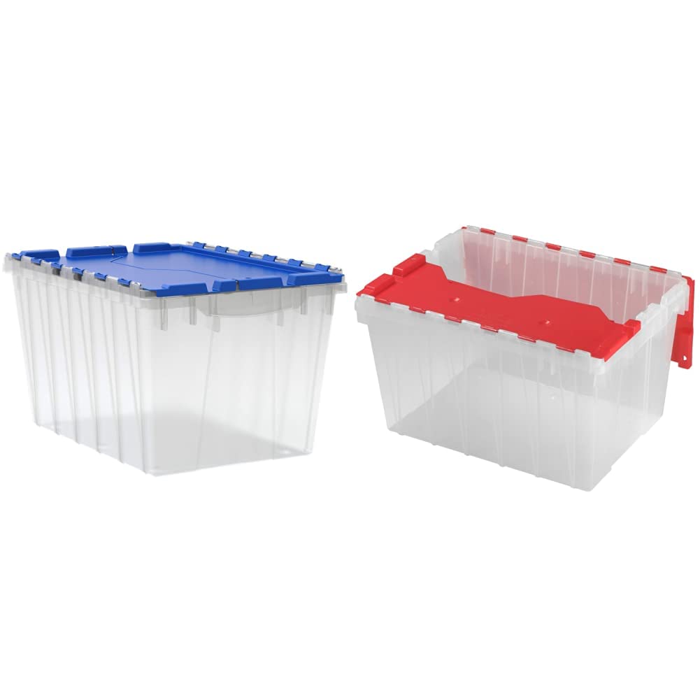 Photo 1 of Akro-Mils 66486CLDBL 12-Gallon Plastic Storage KeepBox & Holiday Storage KeepBox Plastic Storage Container 12 Gallon with Hinged Attached Lid, (21-Inch L by 15-Inch W by 12-Inch H), Clear/Red