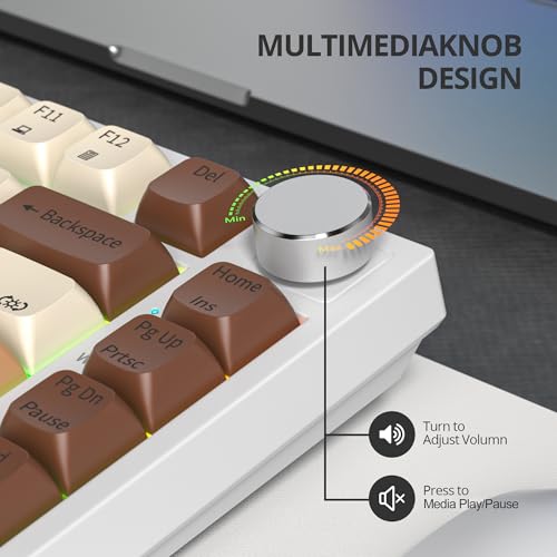 Image of 75% Mechanical Gaming Keyboard Coffee Cat, Hot Swappable RGB Backlit Cute Keyboard with Knob, Gasket Mount USB Wired Key Board, 82 Keys Linear Red Switch Keyboards (82 Coffee Cat)