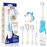 Seago SG-513 Elektrische Zahnbürste Kinder Baby Kinderzahnbürste Elektrisch ab 0-3 Jahre mit LED Licht Smart Timer Babyzahnbürste Wasserdicht IPX7 Schallzahnbürste (Baby Blau)