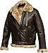EDGESTYLE Estyle Mens RAF B3 Aviator Bomber Leather Jacket - WW2 Faux Fur Shearling Lambskin Brown Leather Jacket for Men's (US, Alpha, X-Large, Regular, Regular, Brown)