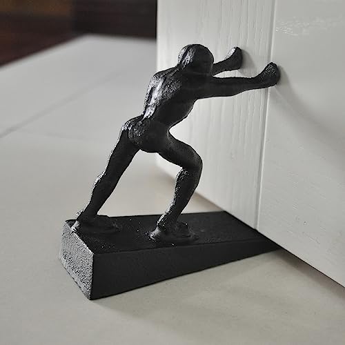 Cast Iron Door Stop - Decorative Rustic Door Stopper - Stop Your Bedroom, Bath And Exterior Doors ，6.1X5.1"(Strong Man) Black #TOP2