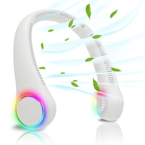ITSHINY Hals ventilator, Tragbarer Ventilator Hals, leiser Mini USB Ventilator Klein Camping 4000mAh Ventilator Nacken mit 3 Geschwindigkeiten, LED-Licht für Frauen Mann Heim Büro Reisen Outdoor