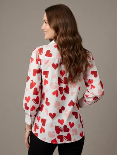 Image of GRECIILOOKS Printed Shirts for Women`s | Stylish Heart Print Full Sleeve Shirt for Women | Comfortable Rich Collared Womens Shirt |Casual Trendy Outfit