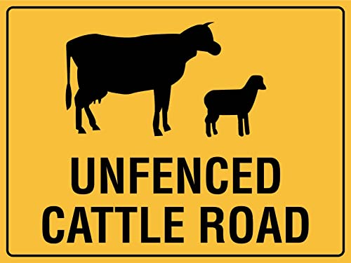 Strada Non Recintata Con Presenza Di Bestiame Cartello Di Avvertimento Cartello Decorativo Poster Metal Cartelli Metallo Per Ristorante Soggiorno Cucina Garage S