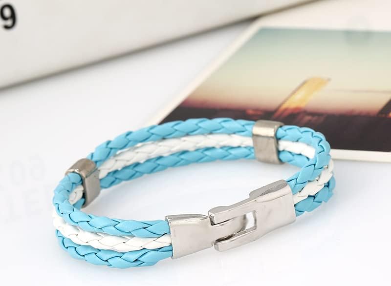 Miniatura 2 de Aspcsmomt Pulsera de cuero tejida para colorear con bandera, brazalete de poliuretano con cierre de aleación, pulsera nacional de cuerda para