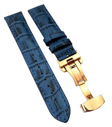 Image of 18mm 19mm 20mm 21mm 22mm 23mm 24mm Genuine Leather Butterfly Deployment Clasp Buckle Watch Band Strap Black Dark Brown TAN Blue Rose Black Gold White