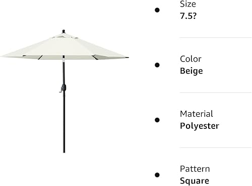 Miniatura 8 de Sombrilla Sunnyglade para patio, 7.5 pies, con botón de inclinación, manivela, 6 varillas, Beige