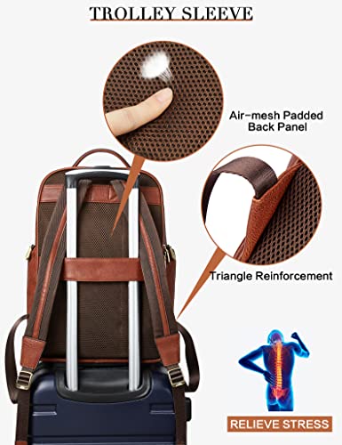 Bostanten Leather Backpacks College 15.6” Laptop Travel Computer Shoulder Backpack For Men Coffeebrown #TOP5