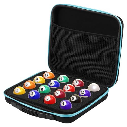 bigjvbfv Travel Billiard Case, EVA Pool Ball Carrying Case Holder Storage Bag with Large Mesh Pocket & Handle, Heavy Duty Padded Billiard Ball Case for 16 Full Set Standard 2-1/4 Inch Balls
