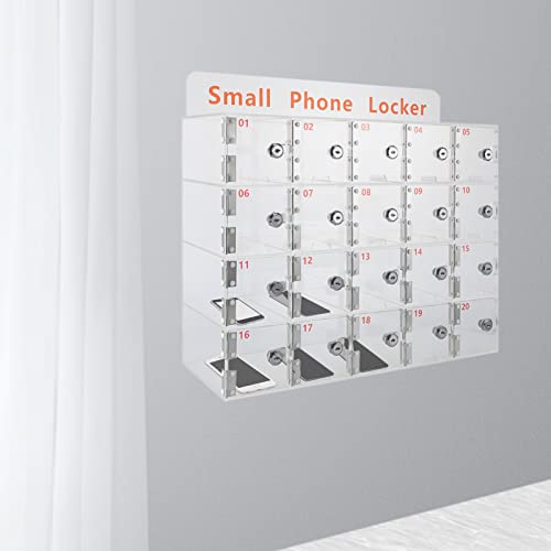 Dnysysj 20 Slots Acrylic Cell Phone Locker Box With Door Locks And Keys, Wall-Mounted Clear Cell Phones Storage Cabinet Pocket Locker For Office Classroom Conference Rooms #TOP2
