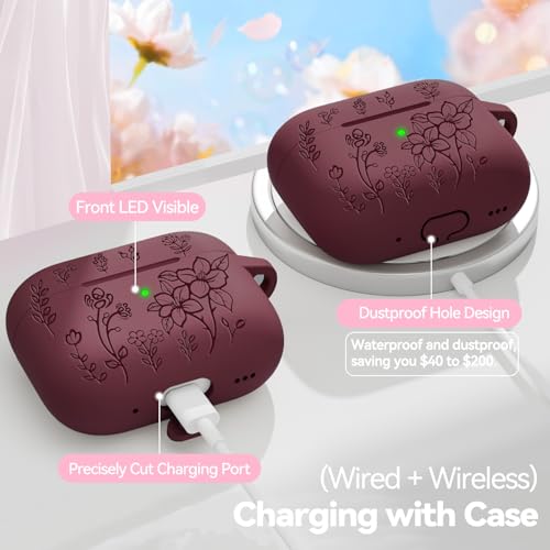 Image of for Airpods Pro 3 Case, Flower Engraved Case Cover Compatible with AirPods Pro 3rd Generation 2025, Soft Silicone Cases with Cute Keychain & Cleaner for Women Girly, Shockproof