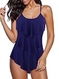 Damen Badeanzug One Piece mit Ruffled Tiered Bauchweg Strandmode Einteilige Bademode Plus Size Swimsuit Bikini