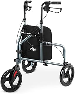 Zler 3 Wheel Walker for Seniors, Foldable Rollator Walker 3 Wheel with Height Adjustable Handles, 3 Wheel Folding Walker for Seniors, Support Up to 300 lbs, Gray