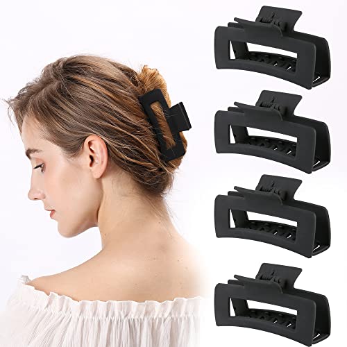Women's Large Hair Clips, 4 Rectangular High Elasticity Claw Clips, Rectangular Hair Clips, Fashionable Hair Clips, Non-Slip Hair Clips For Thin And Thick Hair #TOP21
