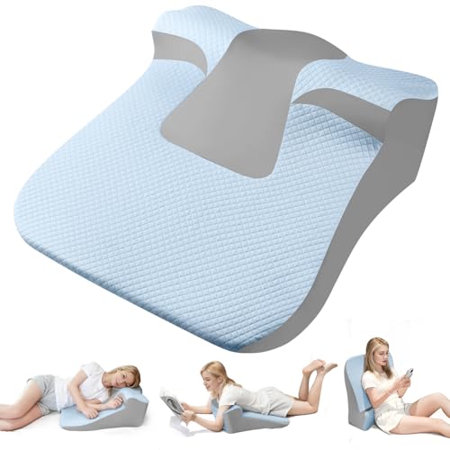 YRuiSofut Ergonomic Wedge Pillow for Sleep Apnea Memory Foam Reading Pillow for Back Neck & Head Comfortable Support-Blue(Extra Large)