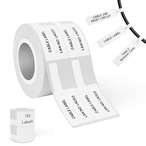 Image of Seznik Cable Tag Thermal Labels - Waterproof, Non-Tearable, Oil & Scratch Resistant, White, 150 Labels /Roll, Pack of 1 Roll - Wire & Electrical Labeling Stickers