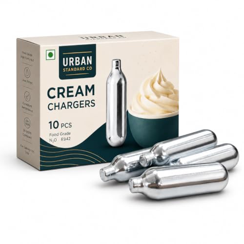 Image of 8g N2O Cream Chargers for Whipping Cream - Pack of 10 | Food-Grade Nitrous Oxide Cartridges | Leak-Proof Steel Chargers Compatible with All Cream Whippers | For Desserts, Coffee & Bakery Use