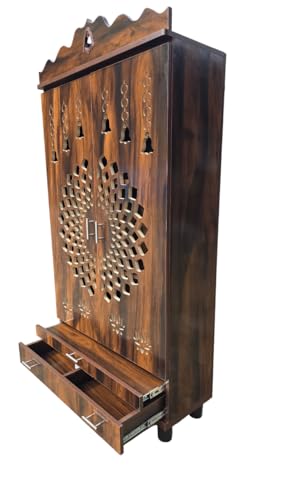 Image of Pooja Mandir in Natural Wood Finish - 60 H x 36 L x 12 D inches