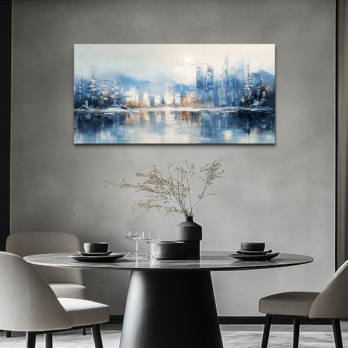 Canvas Wall Art for Living Room Wall Decor for Bedroom Office Wall Decorations Abstract Watercolour Painting The Blue Lake Pictures Artwork Room Aesthetic Home Decor Ready to Hang