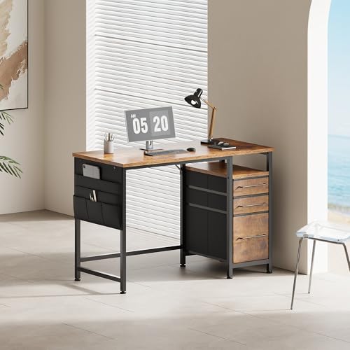 Maihail パソコンデスク引き出し付き 学習机 pcデスク 幅100cm ×奥行45cm ゲーミングデスク左右入替可 オフィスデスク 勉強机 ビンテージ+ビンテージ [2]