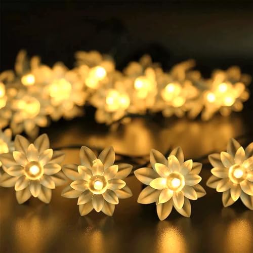 Battery & USB Operated Lotus Flower Fairy Lights String, 9.8ft 30 LED Soft Cute Floral Lamp with...