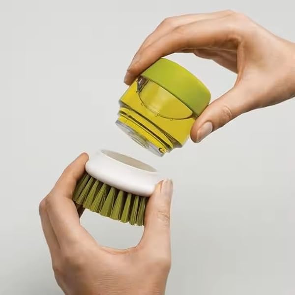 Soap Dispenser Palm Dish Brush with Storage Bracket – Drainage Base, Easy-to-Clean Kitchen Utensil Cleaner | Includes Extra Soft Bristle Brush (Green) by KASHLAND - Image 4