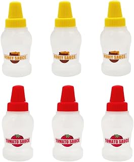 6pcs/set 25ML Mini Refillable Tomato Ketchup Bottle Portable Squeeze Sauce Container Salad Dressing Container Pantry Containers for Bento Box