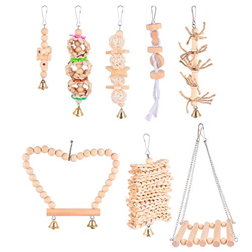 8 unidades kit de brinquedos para papagaio, pássaro, animal de estimação, escada suspensa de madeira