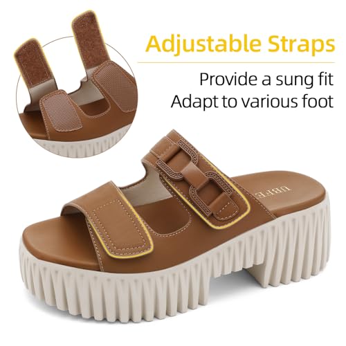 Image of UBFEN Womens Chunky Wedge Platform Sandals Adjustable Double-Strap Square | Toed Open-Toe Style Suitable for Outdoor Casual Wear