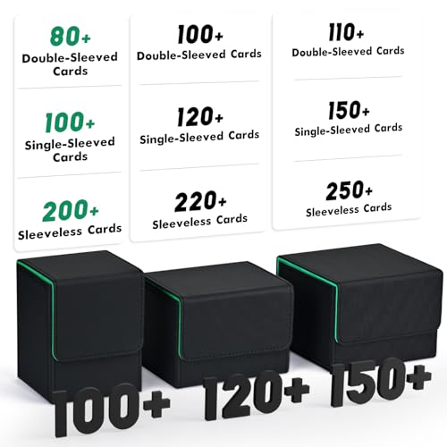 Image of ZLCA Card Deck Box for MTG, Yugioh Deck Case Holds 100+ Single Sleeved Cards, PU Leather Magnetic Storage Box Fits for CCG TCG Sport Card (Black& Dark Green)