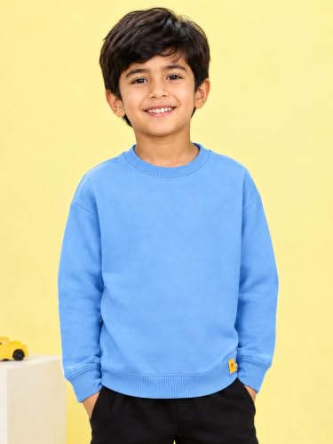 Image of KiddoPanti Boys Solid Round Neck Full Sleeve Fleece Sweatshirt | 60% Cotton 40% Polyester | Soft Warm Winter Pullover | Ribbed Cuffs & Hem | Casual Winter Sweatshirt for Kids