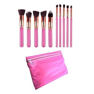 Kit 10 Pincéis Maquiagem Profissional Blush Pó ROSA - 9 41VSJ59wi6L. SS300