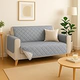 Protector de Sofá Reversible e Impermeable en Funda Antimanchas y Antideslizante – Resistente a Mascotas y Arañazos – Fácil de Poner y Lavar (GRIS CLARO/GRIS, 2 PLAZAS)