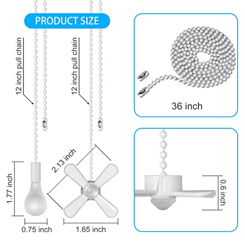 Ceiling Fan Pull Chain Set Elfcab Including 4Pcs 12 Inch 3Mm Beaded Ball Fan Pull Chain Pendant Extra 8Pcs Pull Loop Connectors And 2Pcs 36 Inches Fan Pull Chain Extension (White) #TOP1