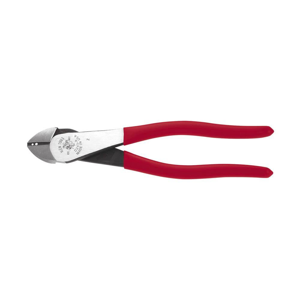 Klein Tools D243-8 Pliers, Diagonal Cutting Pliers with Wire Stripping Holes, High-Leverage Design, 8-Inch
