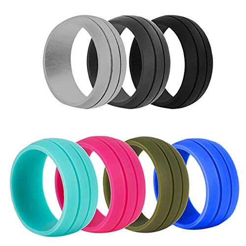 Homyl 7pcs Banda De Anel De Casamento De Borracha De Silicone Sulcada Simples Jóias De Esporte Ao Ar