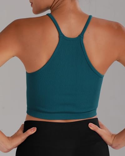 Image of Sunzel Free to Be Tank, Crop Ribbed Tank Tops Seamless Racerback Camisoles No pad Camis Cropped Workout Gym Yoga