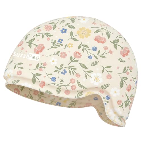 SuzziPad Cooling Cap for Chemo & Migraine Reusable Soft Solid Gel for 360 Cold Therapy Chemo Must Have for Women for Head Discomfort Relief Ditsy Floral Print Beige
